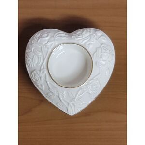 1980s Lenox Porcelain Ivory Heart Votive Candle Holder